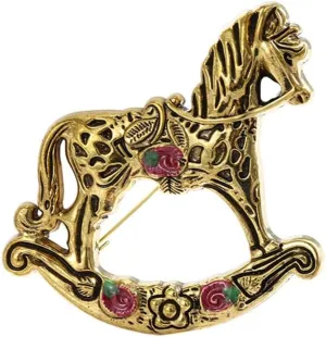 Vintage Rocking Horse Brooch Pin for Women Daughter Niece Antique Gold Tone Animal Hobbyhorse Brooches Dress Costume Accessories Engraved Birthday Holiday Jewelry