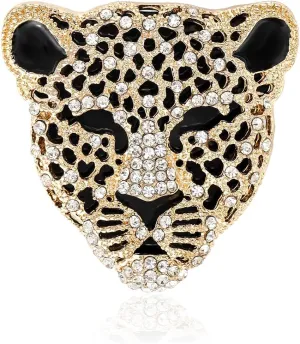 Vintage Shiny Rhinestone Leopard Head Brooches for Women Unisex Animal Pins Casual Accessories Gifts