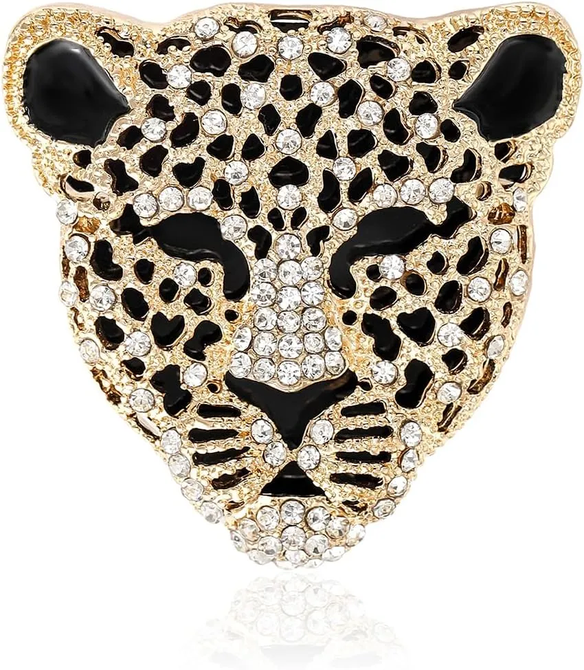 Vintage Shiny Rhinestone Leopard Head Brooches for Women Unisex Animal Pins Casual Accessories Gifts