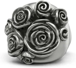 Vintage Stainless Steel Rose Flower Three-dimensional Flower Cluster Antique Style Statement Promise Anniversary Wedding Rings for Women