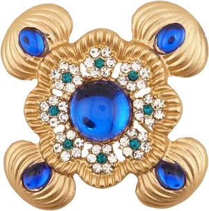 Vintage Women's Austrian Blue Crystal Elegant and Generous Flower Brooch Workplace Party Wedding Broach Pin Golden Blue Tone