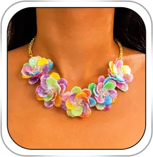 Vinzar Boho Flowers Choker Colourful Floral Collar Necklace Gold Chain Necklace Bohemian Necklaces for Women