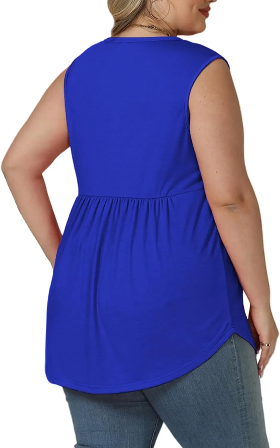 VISLILY Womens-Plus-Size-Sleeveless-Henley-Shirts Casual V Neck Summer Tank Tops Flowy Pleated Tunics Cute Buttons Up Blouses