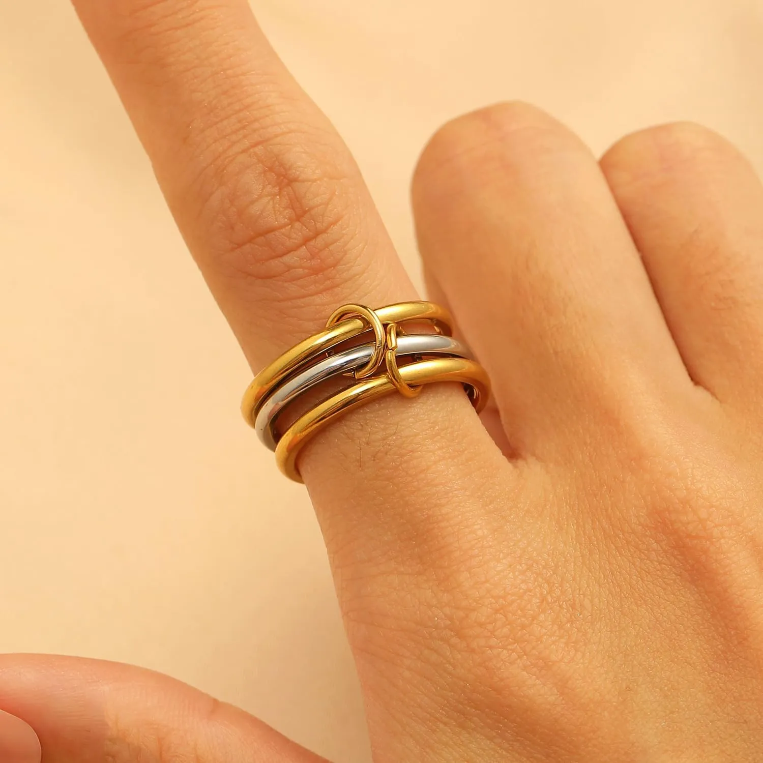 Vivian&CD 14K Gold Stackable Rings for Women Non Tarnish, Gold Plated CZ Cubic Zircon Rings, Silver and Gold Mixed Metals Dainty Stacking Multi Rings, Wedding Band and Thumb Ring Size 8 Jewelry Gifts