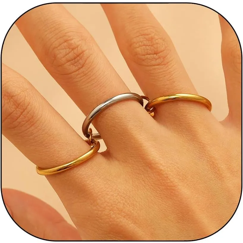 Vivian&CD 14K Gold Stackable Rings for Women Non Tarnish, Gold Plated CZ Cubic Zircon Rings, Silver and Gold Mixed Metals Dainty Stacking Multi Rings, Wedding Band and Thumb Ring Size 8 Jewelry Gifts