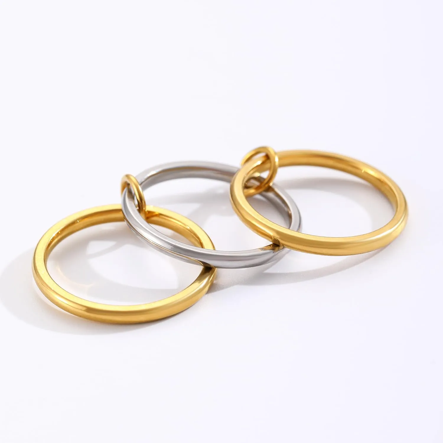 Vivian&CD 14K Gold Stackable Rings for Women Non Tarnish, Gold Plated CZ Cubic Zircon Rings, Silver and Gold Mixed Metals Dainty Stacking Multi Rings, Wedding Band and Thumb Ring Size 8 Jewelry Gifts