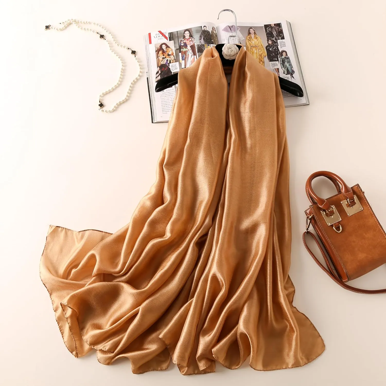 Wander Agio Womens Chiffon Shawl Party Wraps Evening Dress Bridesmaid Long Linen Scarves for Wedding Pearl Gloss Finish