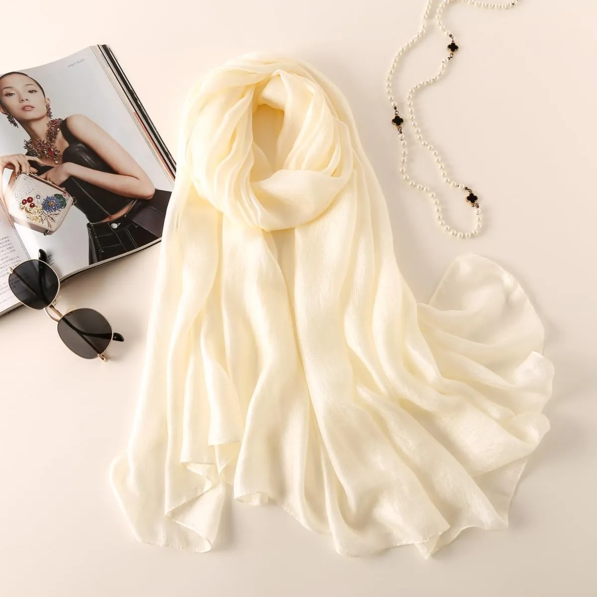 Wander Agio Womens Chiffon Shawl Party Wraps Evening Dress Bridesmaid Long Linen Scarves for Wedding Pearl Gloss Finish