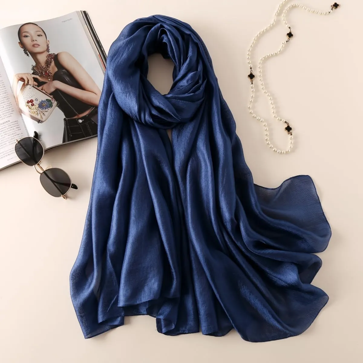 Wander Agio Womens Chiffon Shawl Party Wraps Evening Dress Bridesmaid Long Linen Scarves for Wedding Pearl Gloss Finish