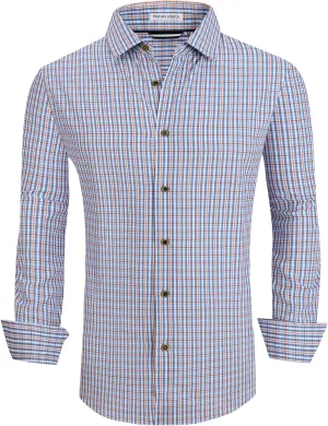 WARHORSEE Mens Casual Button Down Shirts Wrinkle Free 4-Way Stretch Dress Shirs Long Sleeve Plaid Business Shirts for Men