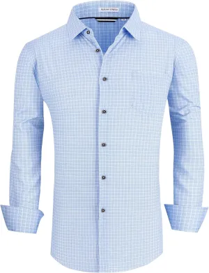 WARHORSEE Mens Casual Button Down Shirts Wrinkle Free 4-Way Stretch Dress Shirs Long Sleeve Plaid Business Shirts for Men