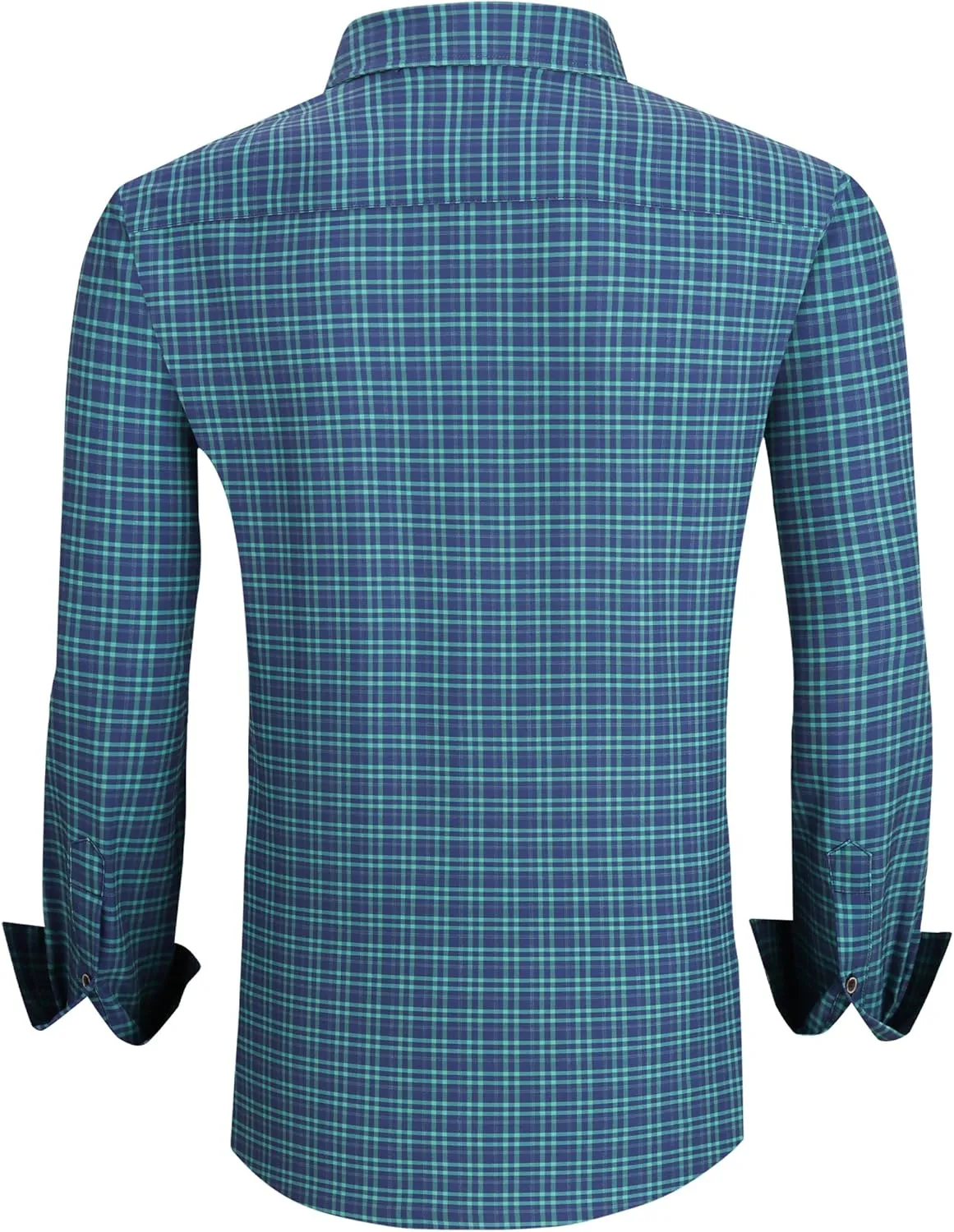 WARHORSEE Mens Casual Button Down Shirts Wrinkle Free 4-Way Stretch Dress Shirs Long Sleeve Plaid Business Shirts for Men