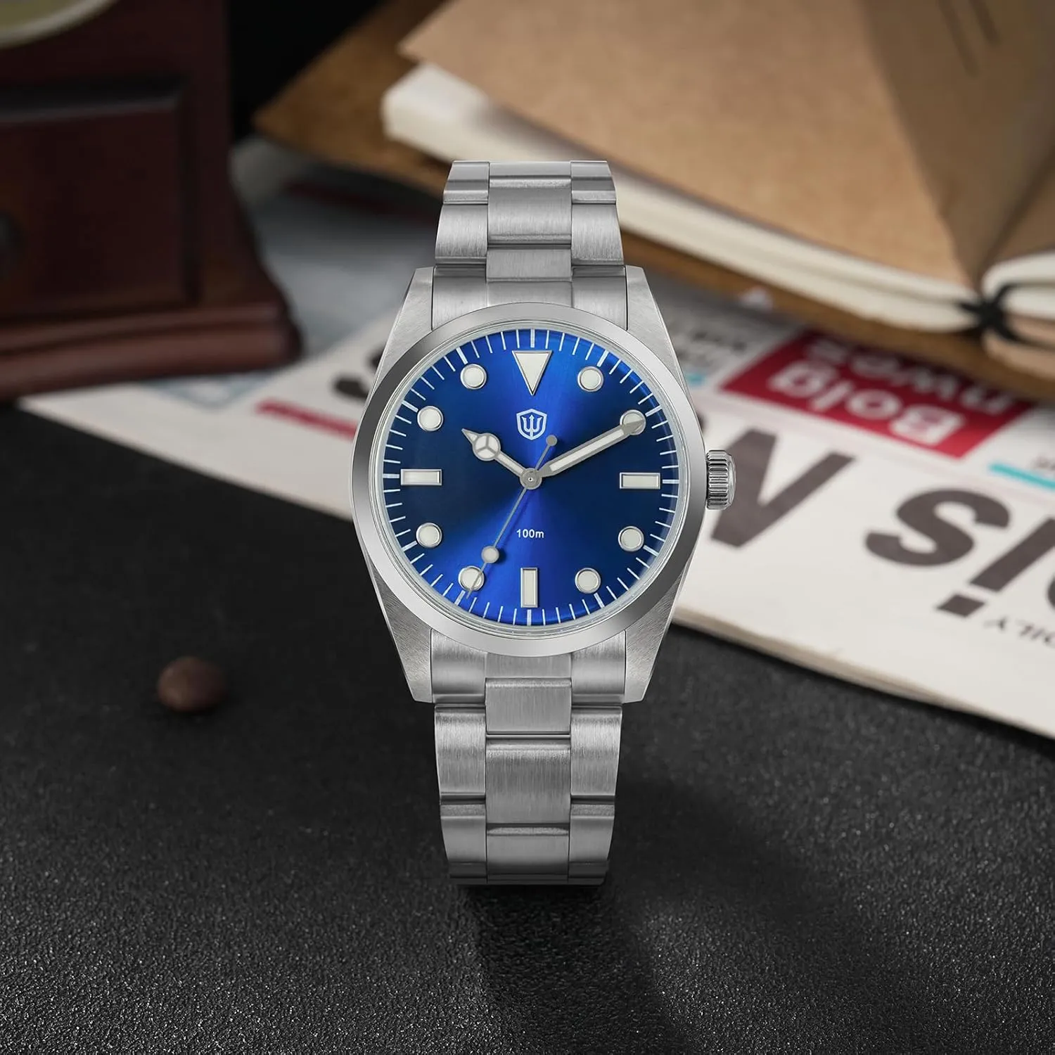 watchdives VH31 Quartz Watch, WD1016 Men Watches 37mm Dial Stainless Steel Wristwatch Sweep Sports Watch 100M Waterproof