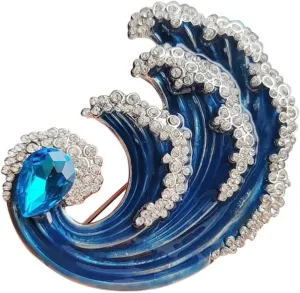 Wave Brooch Blue Waves Styling Corsages Scarf Clasp Rhinestones Pins