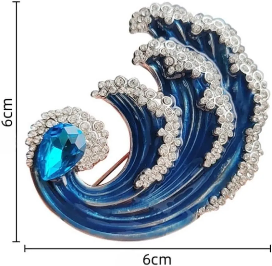 Wave Brooch Blue Waves Styling Corsages Scarf Clasp Rhinestones Pins