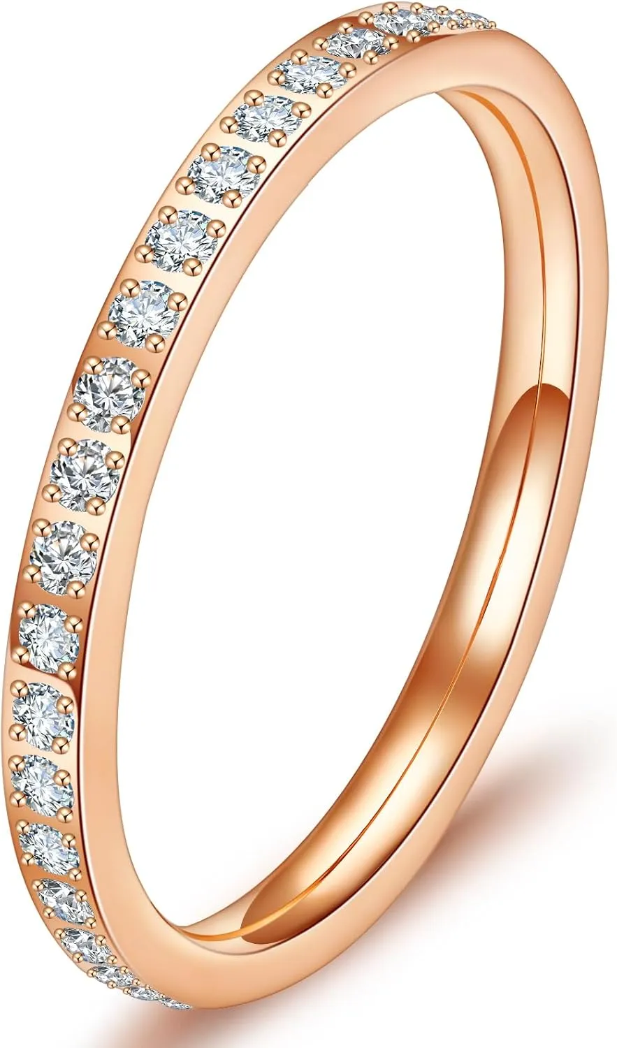Wedding Bands Promise Rings for Women: 18K Gold Plated Stainless Steel CZ Simulated Diamond Eternity Band Stackable Engagement Ring 2mm Thin Jewelry Silver Rose Gold Size 5 6 7 8 9 10