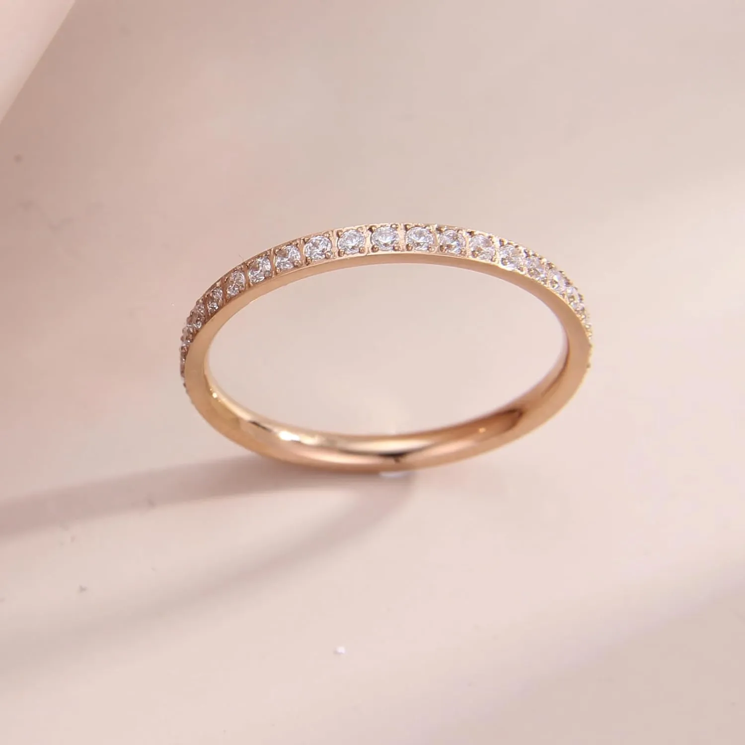 Wedding Bands Promise Rings for Women: 18K Gold Plated Stainless Steel CZ Simulated Diamond Eternity Band Stackable Engagement Ring 2mm Thin Jewelry Silver Rose Gold Size 5 6 7 8 9 10