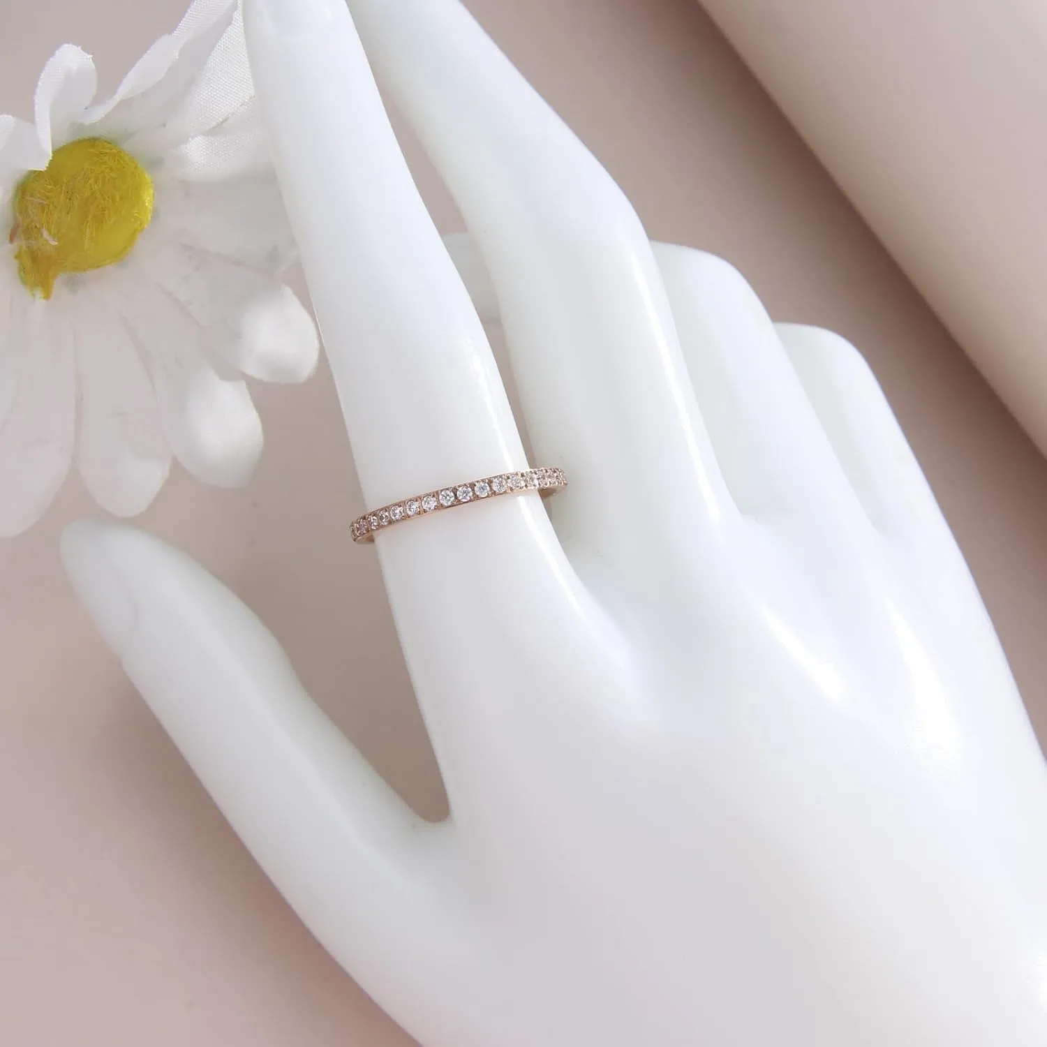 Wedding Bands Promise Rings for Women: 18K Gold Plated Stainless Steel CZ Simulated Diamond Eternity Band Stackable Engagement Ring 2mm Thin Jewelry Silver Rose Gold Size 5 6 7 8 9 10
