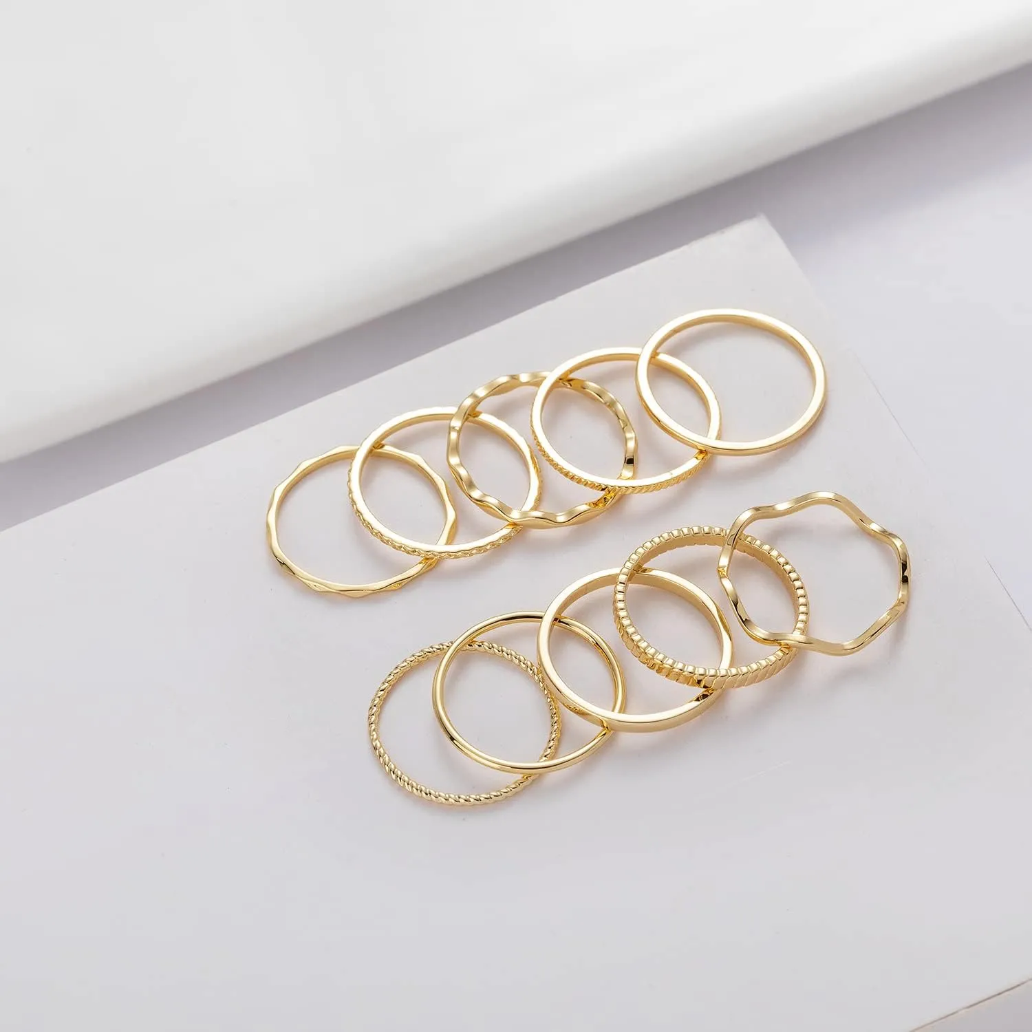 WFYOU 10 Pcs 1-2mm 18K Gold Plated Simple Rings for Women Band Knuckle Stacking Midi Rings Elegant Classic Minimalist Rings Comfort Fit