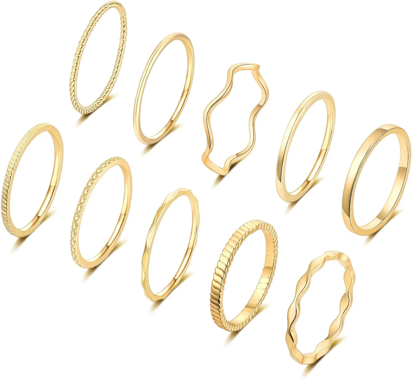 WFYOU 10 Pcs 1-2mm 18K Gold Plated Simple Rings for Women Band Knuckle Stacking Midi Rings Elegant Classic Minimalist Rings Comfort Fit