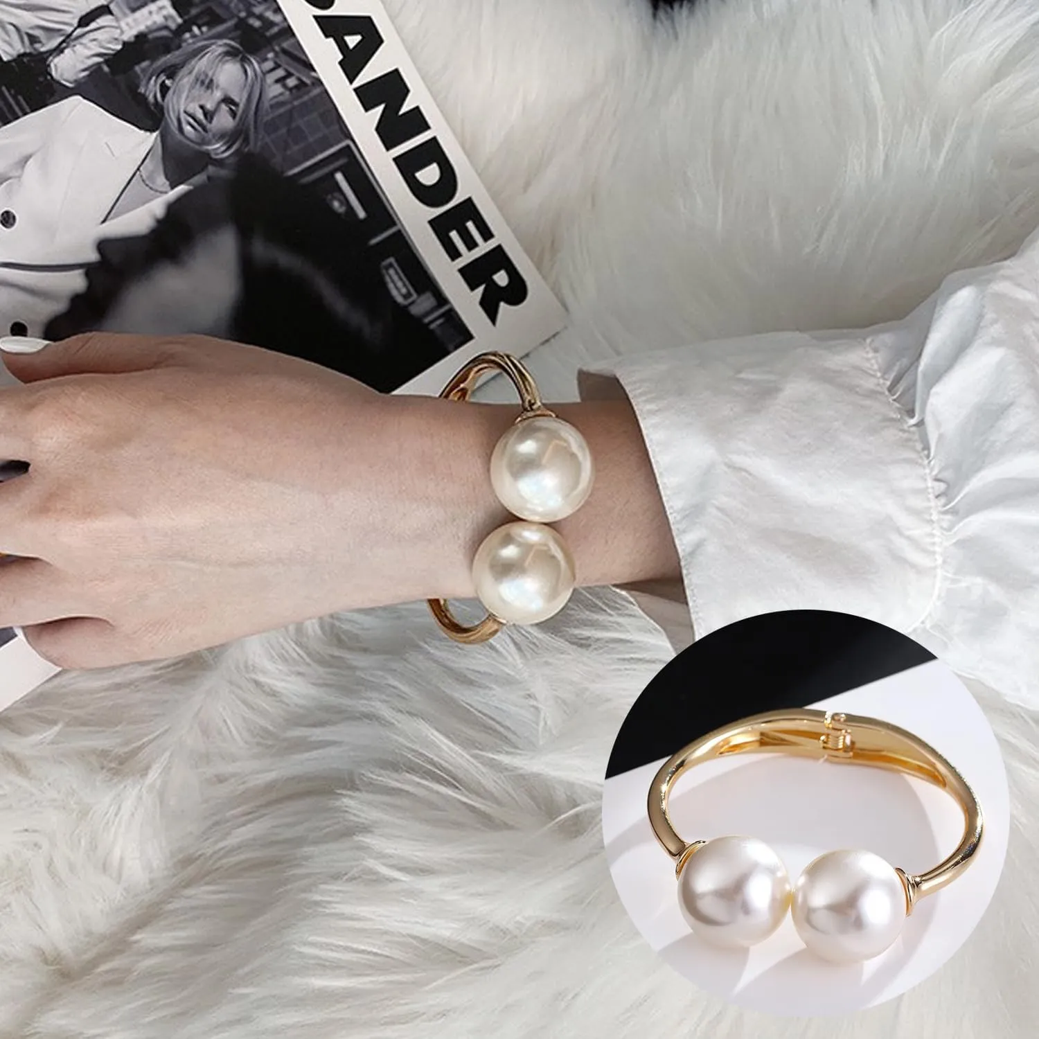 Wide Grooved Crystal Cuff Hinge Bangle Metal Shiny Punk Bracelet Great Polished Fashion Statement Bangles Gold Smooth Bangle Bracelet for Women Fashion Jewelry