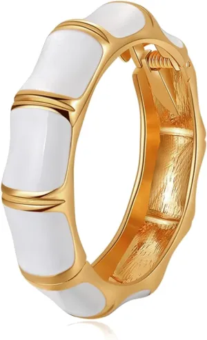 Wide Grooved Crystal Cuff Hinge Bangle Metal Shiny Punk Bracelet Great Polished Fashion Statement Bangles Gold Smooth Bangle Bracelet for Women Fashion Jewelry
