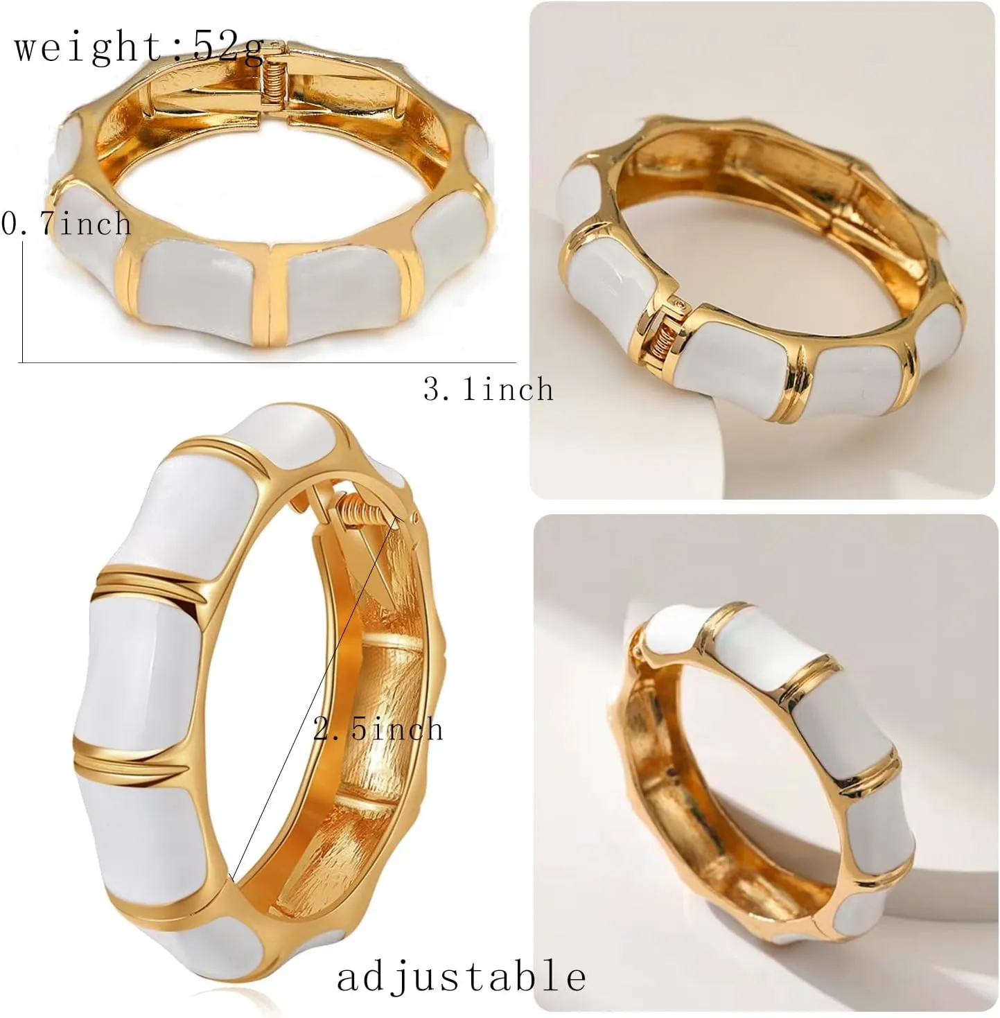Wide Grooved Crystal Cuff Hinge Bangle Metal Shiny Punk Bracelet Great Polished Fashion Statement Bangles Gold Smooth Bangle Bracelet for Women Fashion Jewelry