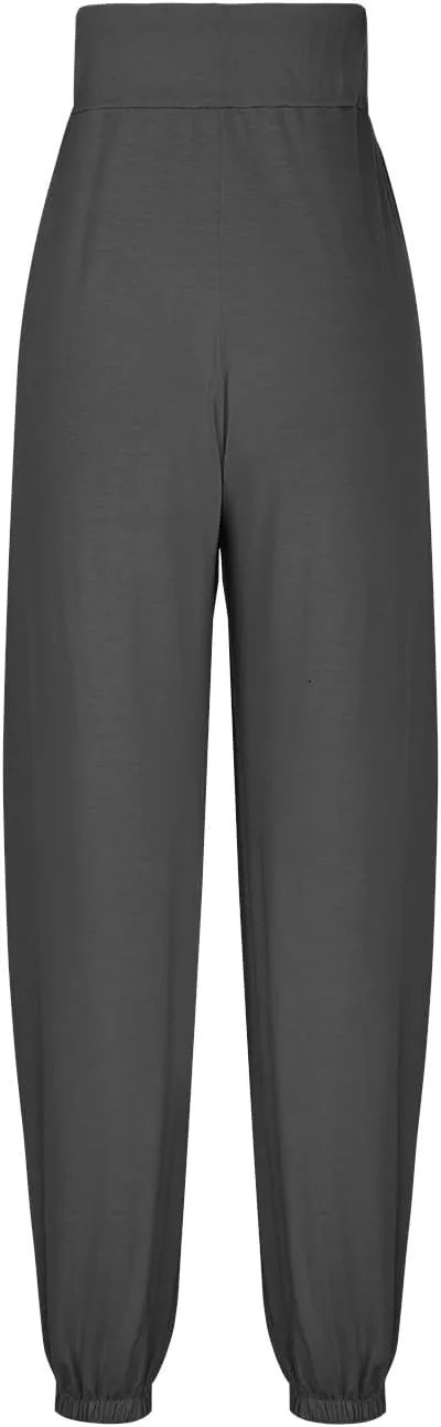 Wide Leg Pants Woman Baggy Lightweight Casual Drawstring Elastic Waisted Palazzo Harem Slacks Clothes Trousers Pockets