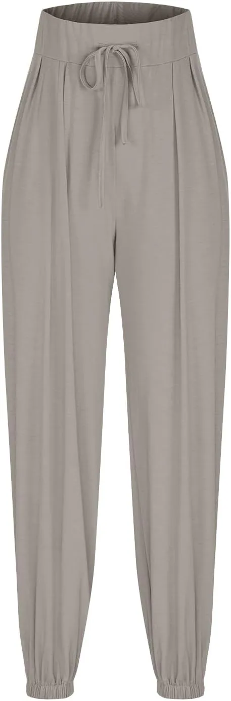 Wide Leg Pants Woman Baggy Lightweight Casual Drawstring Elastic Waisted Palazzo Harem Slacks Clothes Trousers Pockets