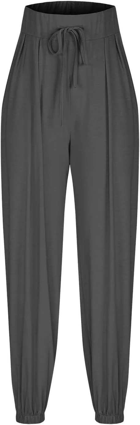 Wide Leg Pants Woman Baggy Lightweight Casual Drawstring Elastic Waisted Palazzo Harem Slacks Clothes Trousers Pockets