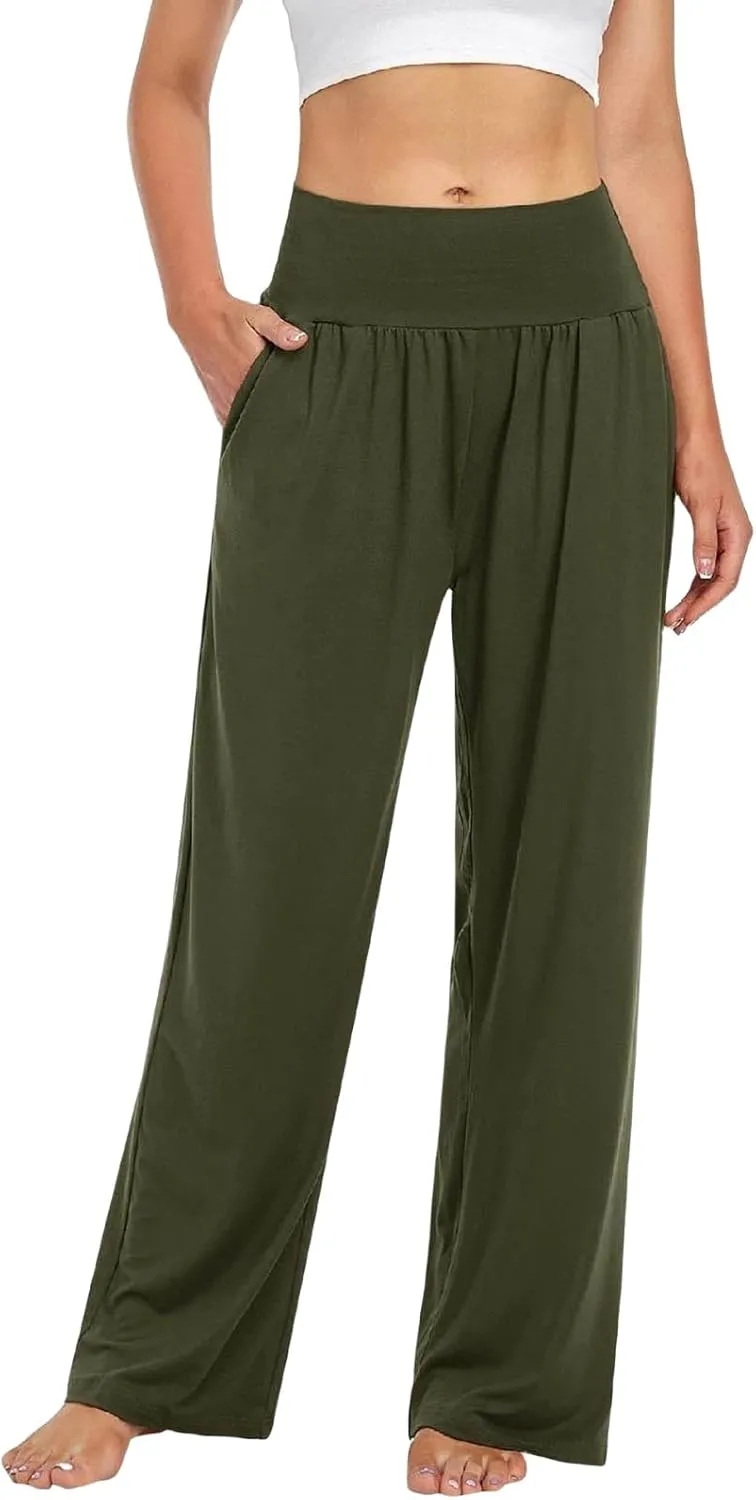Wide Leg Yoga Pants for Women Casual Cozy Trousers High Waist Stretch Sweatpant Sport Athletic Lounge Pant with Pocket