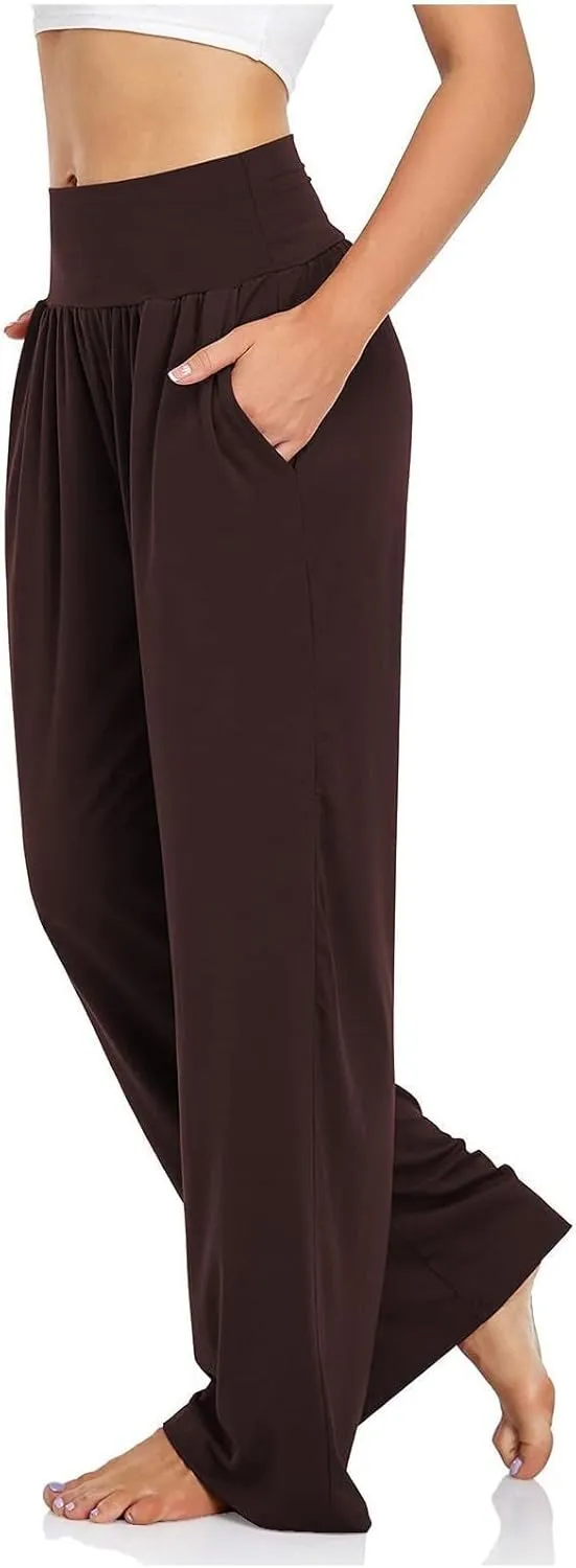 Wide Leg Yoga Pants for Women Casual Cozy Trousers High Waist Stretch Sweatpant Sport Athletic Lounge Pant with Pocket