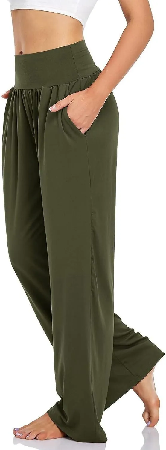 Wide Leg Yoga Pants for Women Casual Cozy Trousers High Waist Stretch Sweatpant Sport Athletic Lounge Pant with Pocket