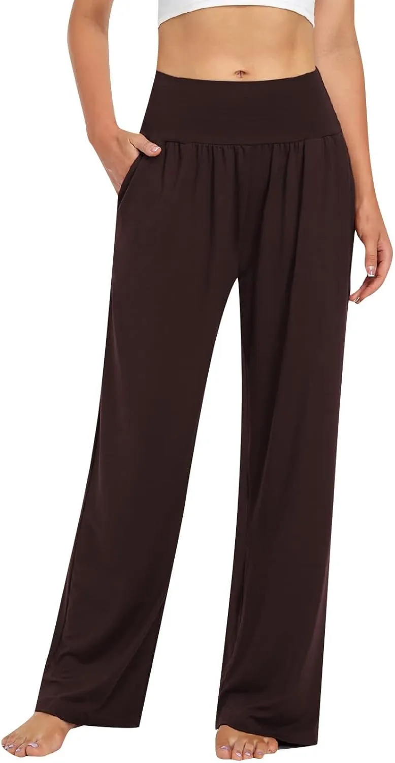 Wide Leg Yoga Pants for Women Casual Cozy Trousers High Waist Stretch Sweatpant Sport Athletic Lounge Pant with Pocket