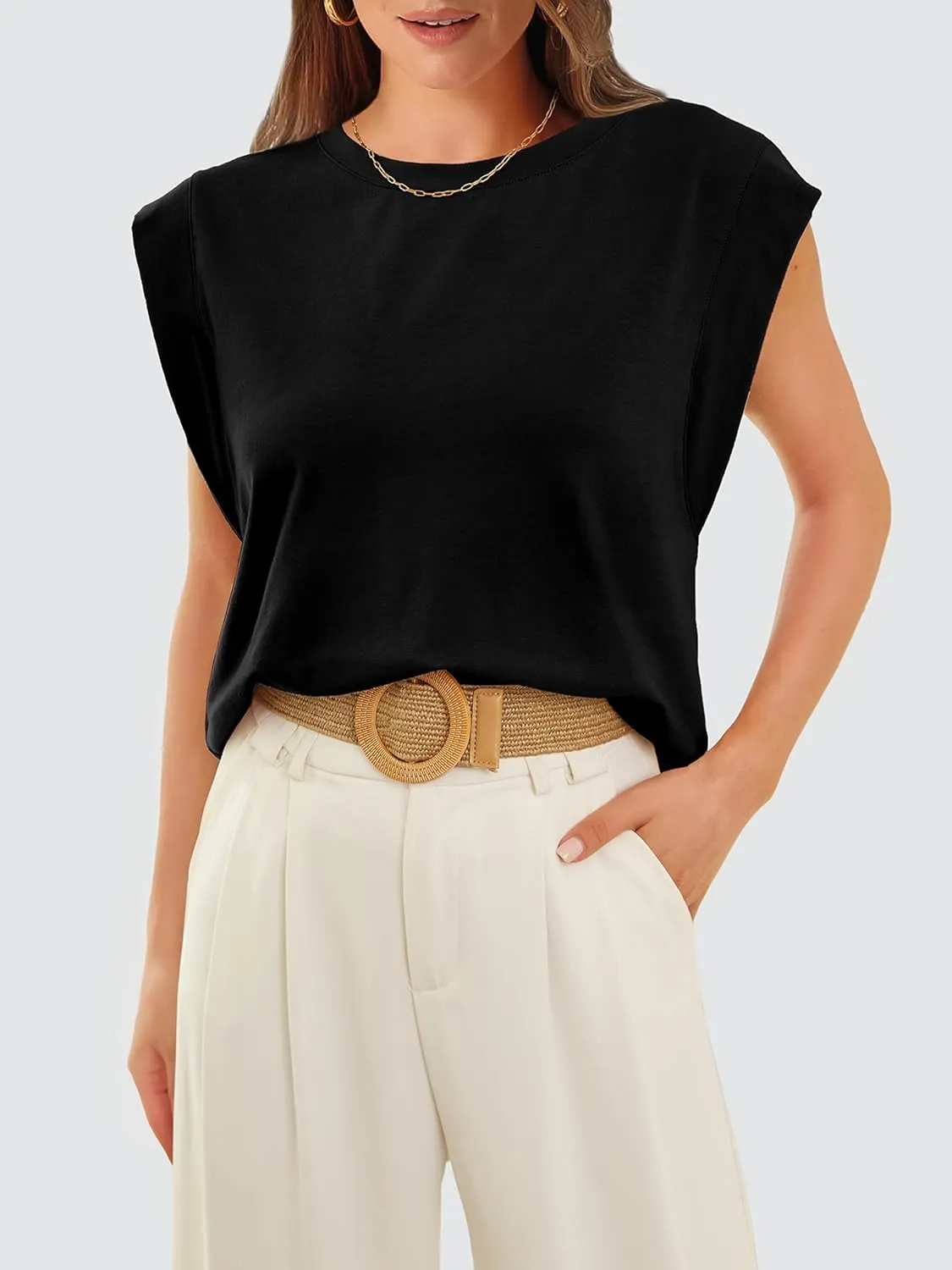 WIHOLL Cap Sleeve Tops for Women Summer Top Basic Tee Shirts Casual Tank Loose Fit 2025 Fashion