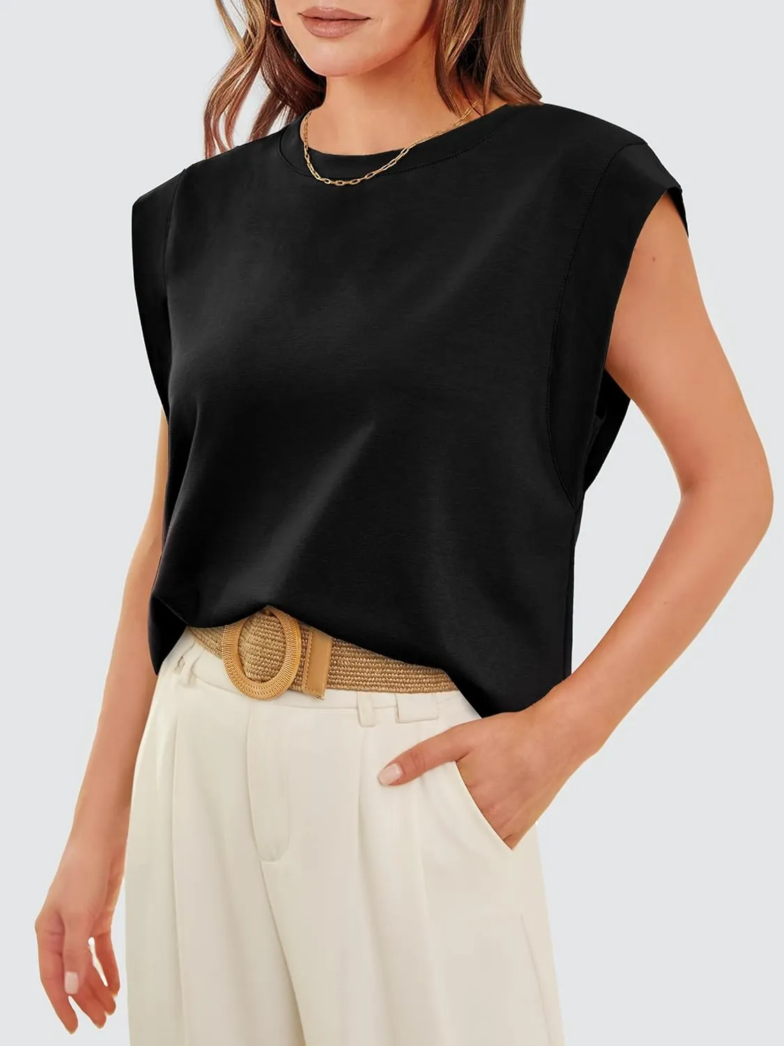 WIHOLL Cap Sleeve Tops for Women Summer Top Basic Tee Shirts Casual Tank Loose Fit 2025 Fashion