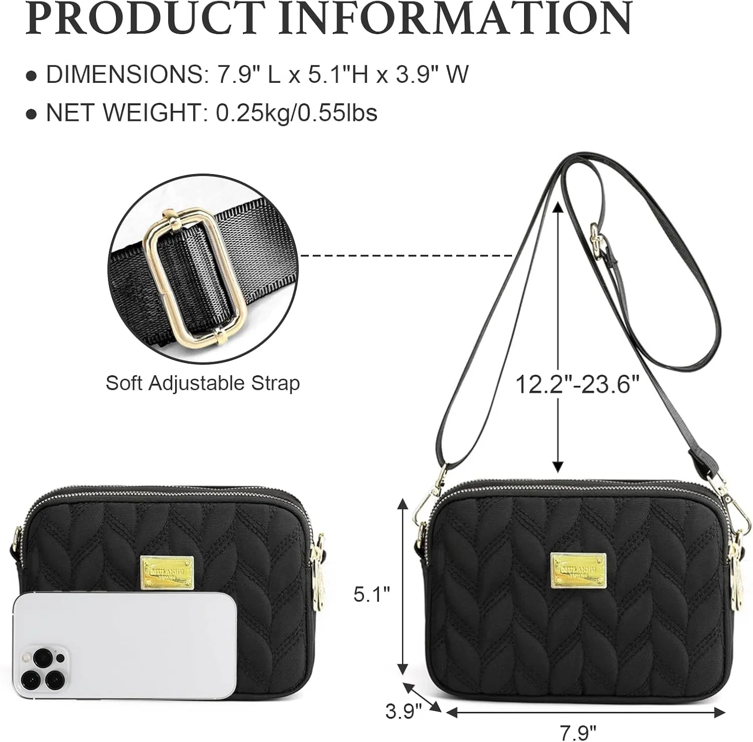 WITERY Small Crossboby Purse for Women - Waterproof Nylon Crossbody Phone Purse Shoulder Bag with Adjustable Strap