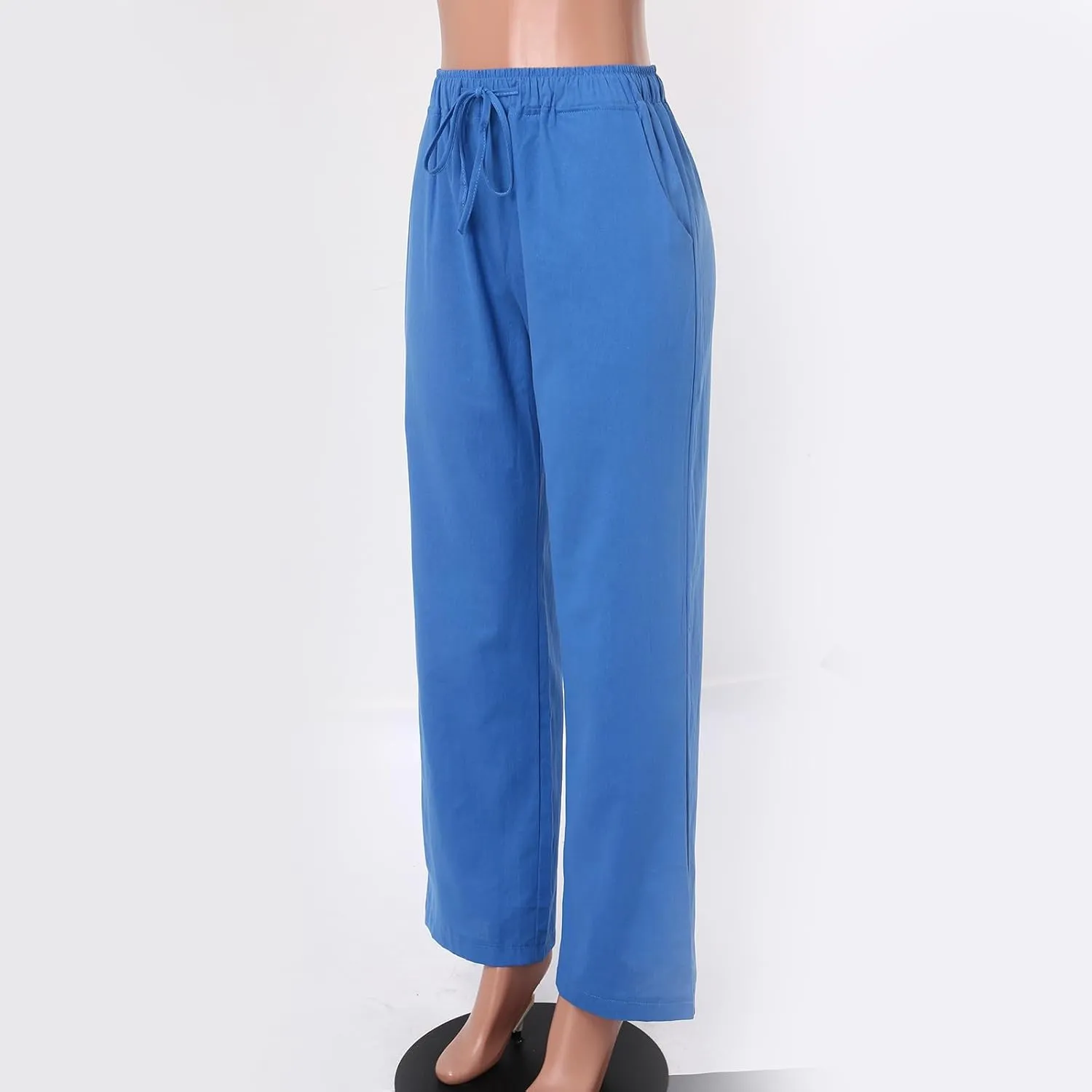Women High Waist Wide Leg Pants 2024 Fashion Drawstring Elastic Beach Trousers Summer Comfy Straight Leg Long Pants Pockets