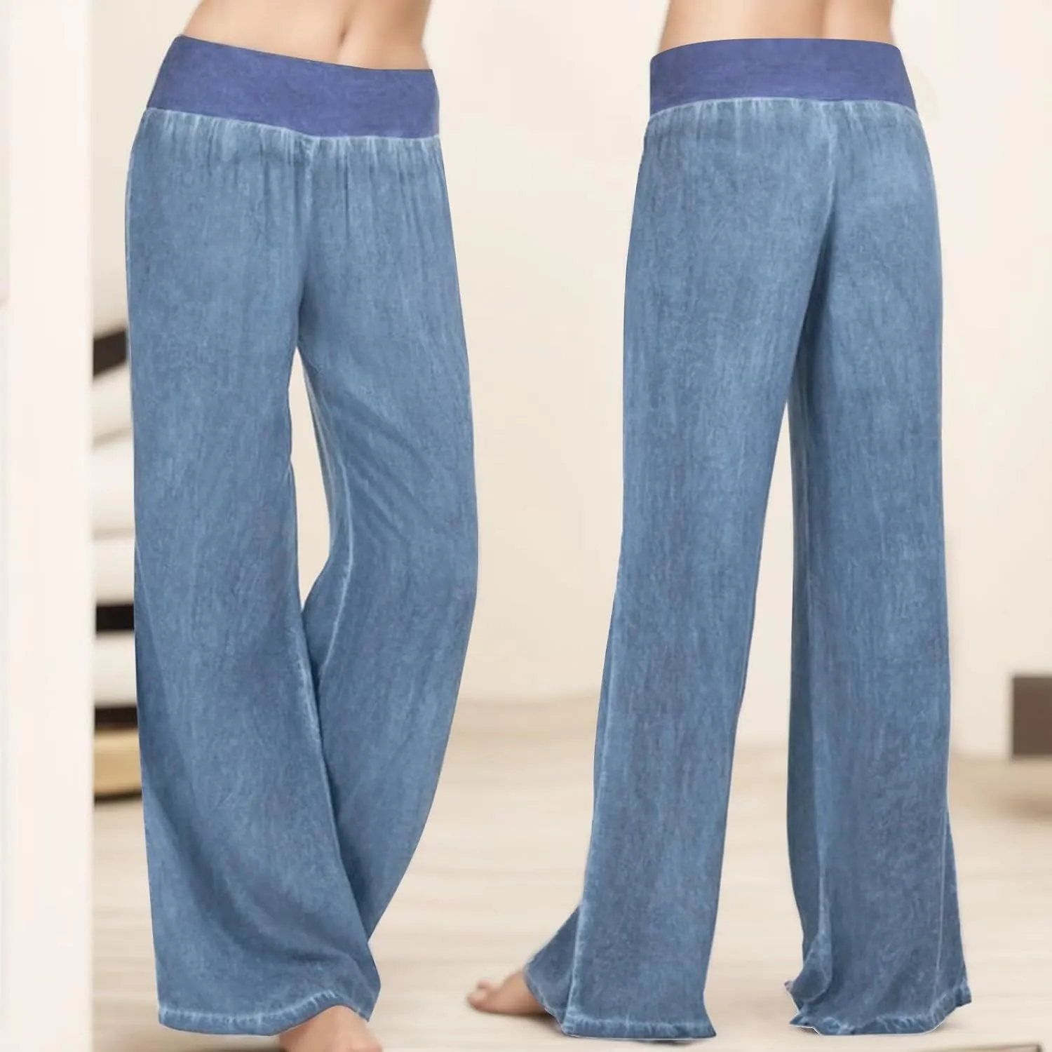 Women High Waist Wide Leg Pants 2024 Fashion Drawstring Elastic Beach Trousers Summer Comfy Straight Leg Long Pants Pockets