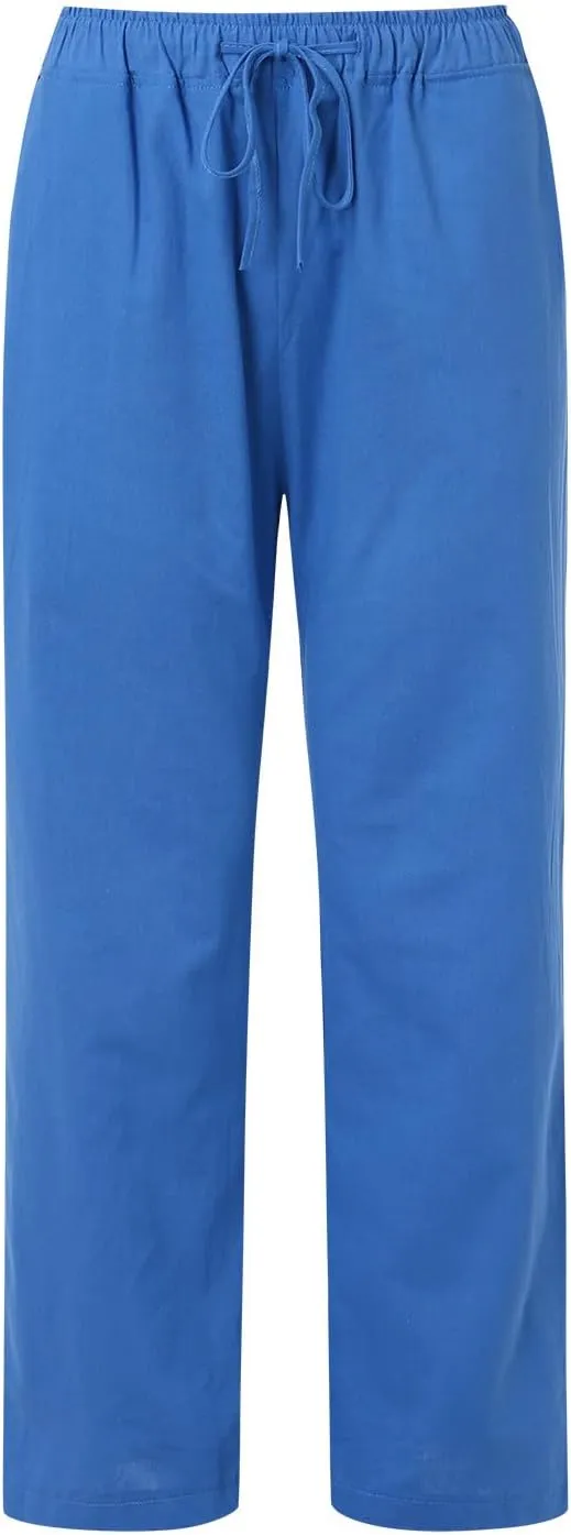 Women High Waist Wide Leg Pants 2024 Fashion Drawstring Elastic Beach Trousers Summer Comfy Straight Leg Long Pants Pockets