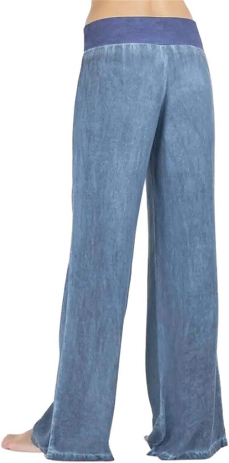 Women High Waist Wide Leg Pants 2024 Fashion Drawstring Elastic Beach Trousers Summer Comfy Straight Leg Long Pants Pockets