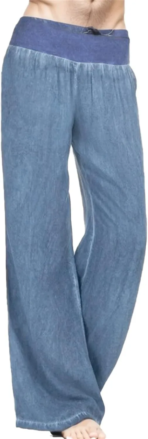 Women High Waist Wide Leg Pants 2024 Fashion Drawstring Elastic Beach Trousers Summer Comfy Straight Leg Long Pants Pockets