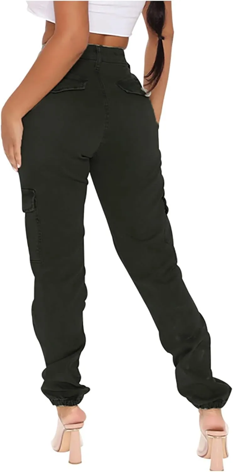 Women Parachute Camo Cargo Pants Trendy Y2K Teen Girls High Elastic Waist Relaxed Fit Casual Pants Streetwear Trousers