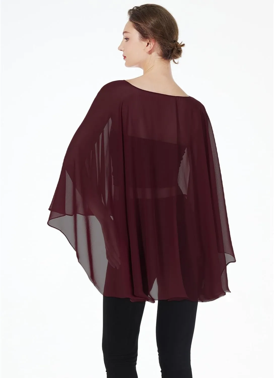 Women Poncho Cape High Low Chiffon Shawls Wraps Scarves Capelets for Evening Dress Bridal Wedding Party