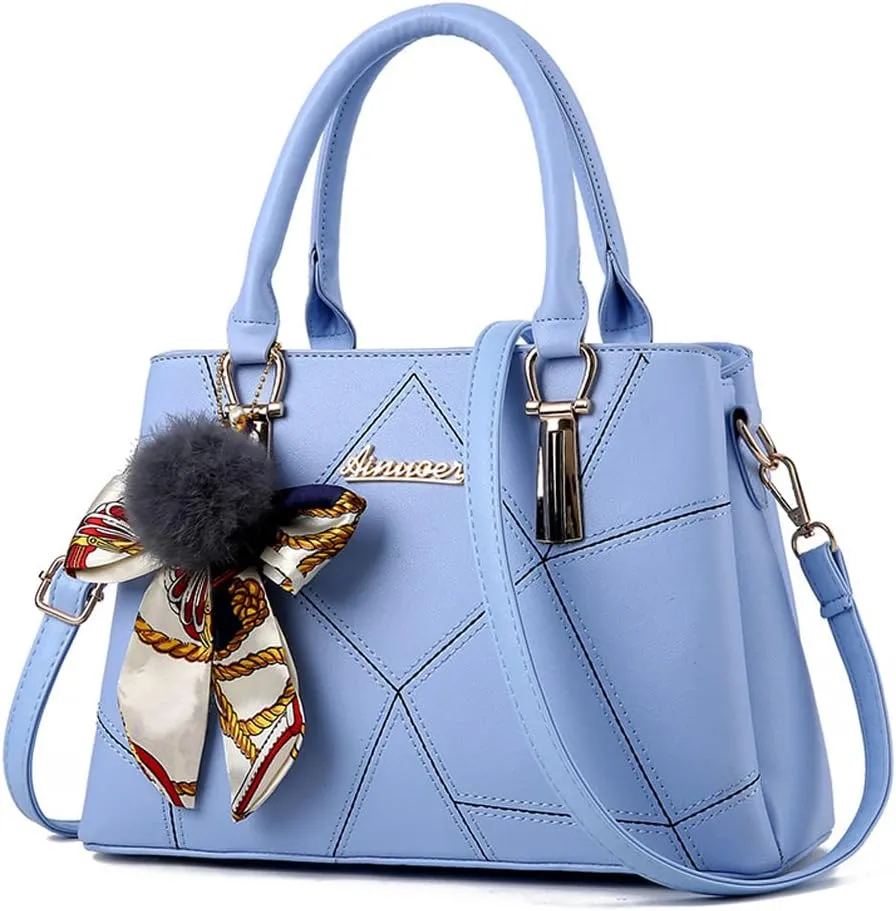 Women Top Handle Handbags Purse Faux Leather Satchel Shoulder Bags Crossbody Bag Medium Tote Bag with Silk Scarf