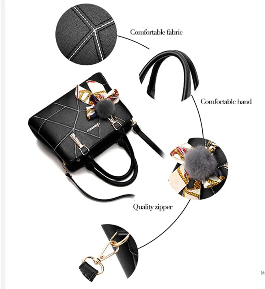 Women Top Handle Handbags Purse Faux Leather Satchel Shoulder Bags Crossbody Bag Medium Tote Bag with Silk Scarf