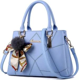 Women Top Handle Handbags Purse Faux Leather Satchel Shoulder Bags Crossbody Bag Medium Tote Bag with Silk Scarf