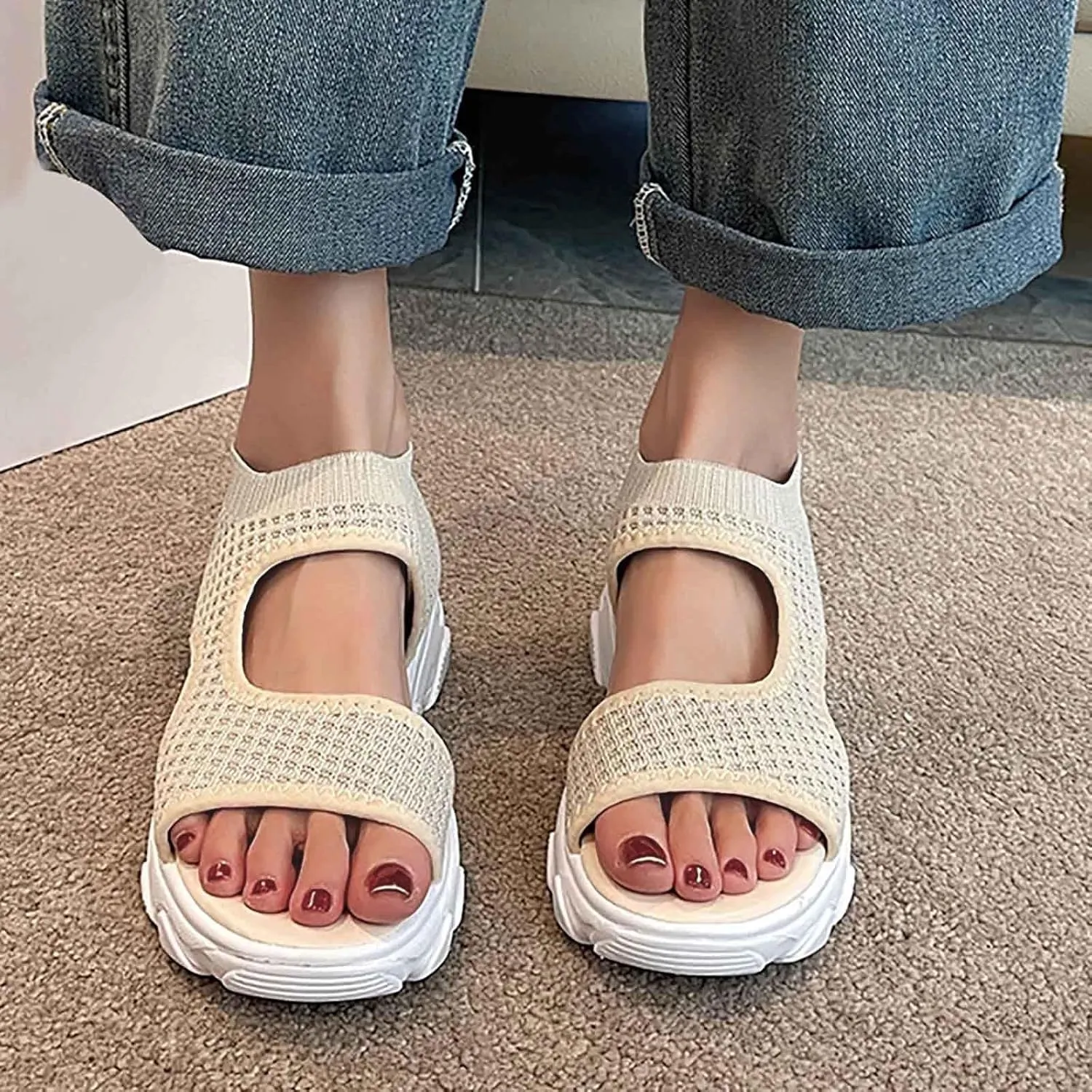 Women Wedge Sandals Comfortable Open-Toe Cork Casual & Dressy Summer Shoes Womens Low Wedges Platform Sandals