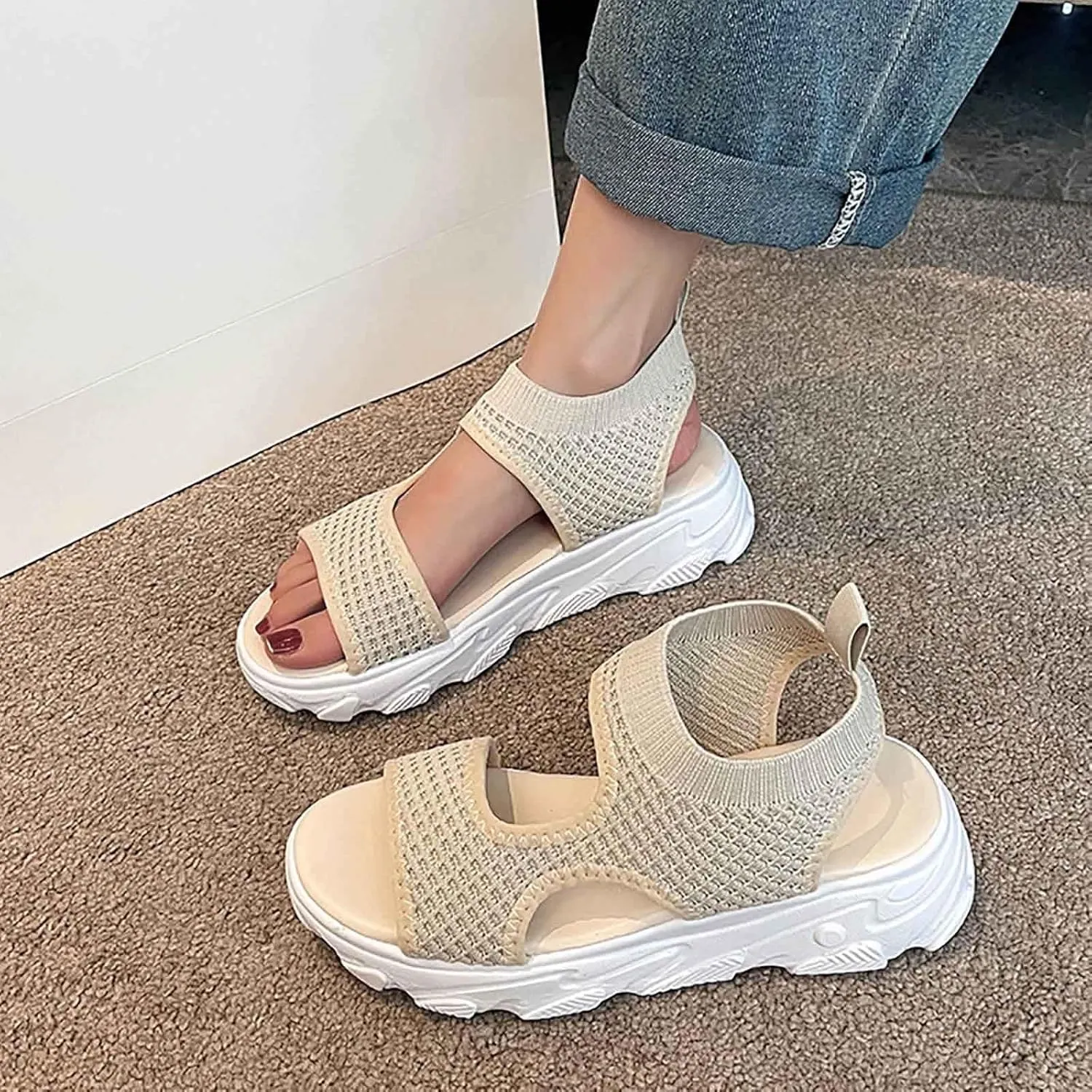 Women Wedge Sandals Comfortable Open-Toe Cork Casual & Dressy Summer Shoes Womens Low Wedges Platform Sandals