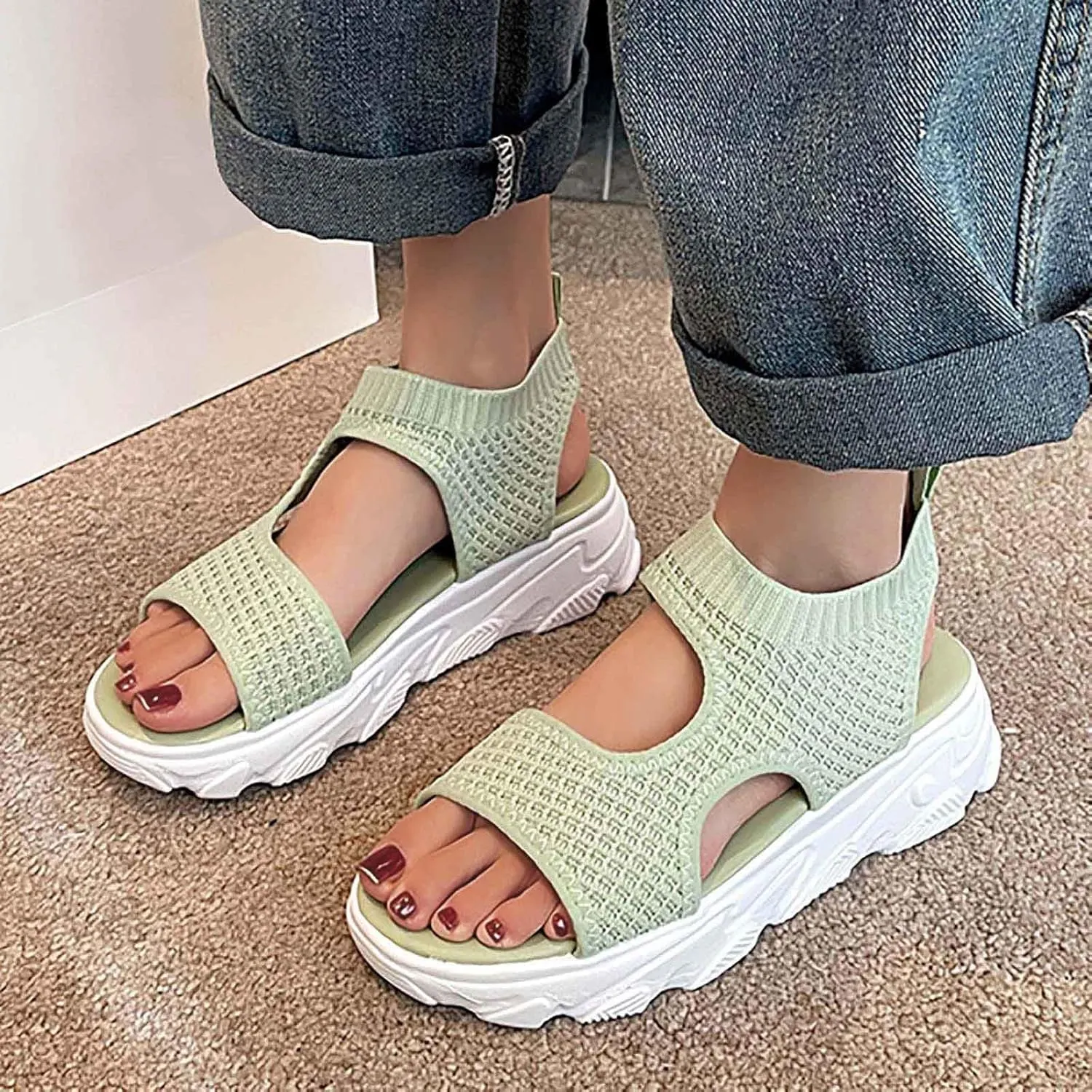 Women Wedge Sandals Comfortable Open-Toe Cork Casual & Dressy Summer Shoes Womens Low Wedges Platform Sandals